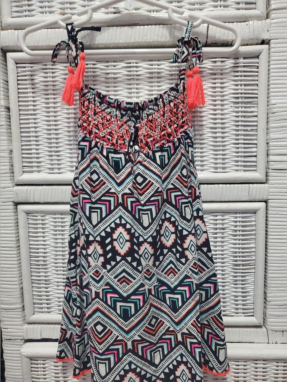 Justice Girls' Black Multicolor Tank Top with Coral Accents